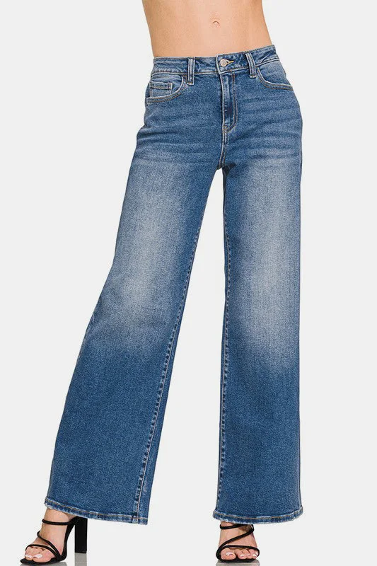 Zenana High Rise Wide Leg Jeans with Pockets Hip Women's Urban