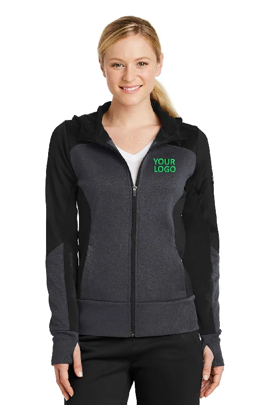 Sport-Tek Ladies Tech Fleece Colorblock Customized Full-Zip Hooded Jackets, Black/ Graphite Heather/ Black Contemporary 