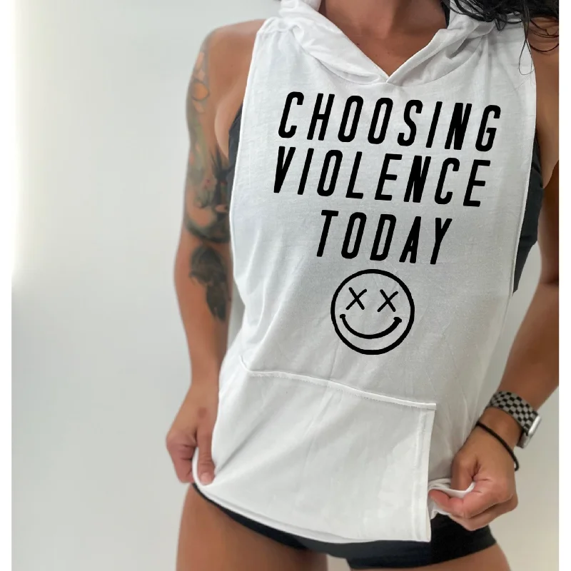 Salty Savage Unisex “Choosing Violence Today” Sleeveless Racerback Muscle Tank Hoodie Classic Women's Pin - striped Salty Savage Unisex “Choosing Violence Today” Sleeveless Racerback Muscle Tank Hoodie Classic Women's Pin - striped