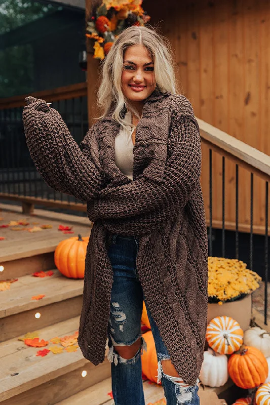 Mountain View Cable Knit Cardigan In Espresso Hip Women's Urban