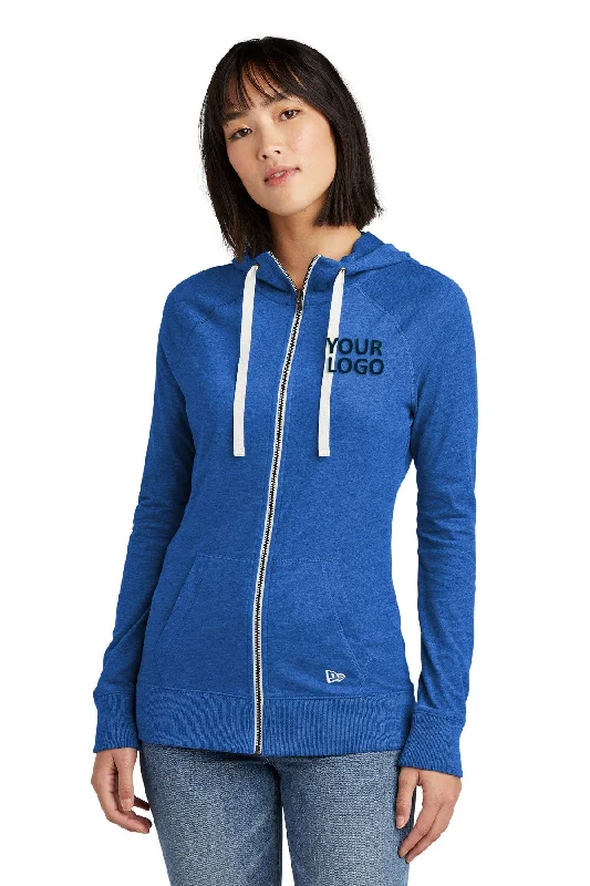 New Era Ladies Sueded Cotton Custom Zip Hoodies, Royal Heather Preppy Women's College