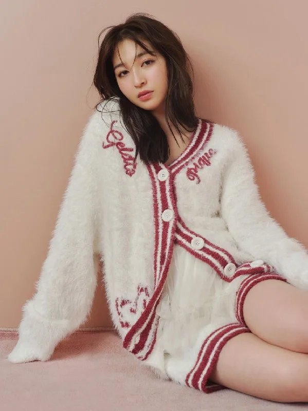 Feather Cardigan & Shorts Set Sporty Women's Athleisure 
