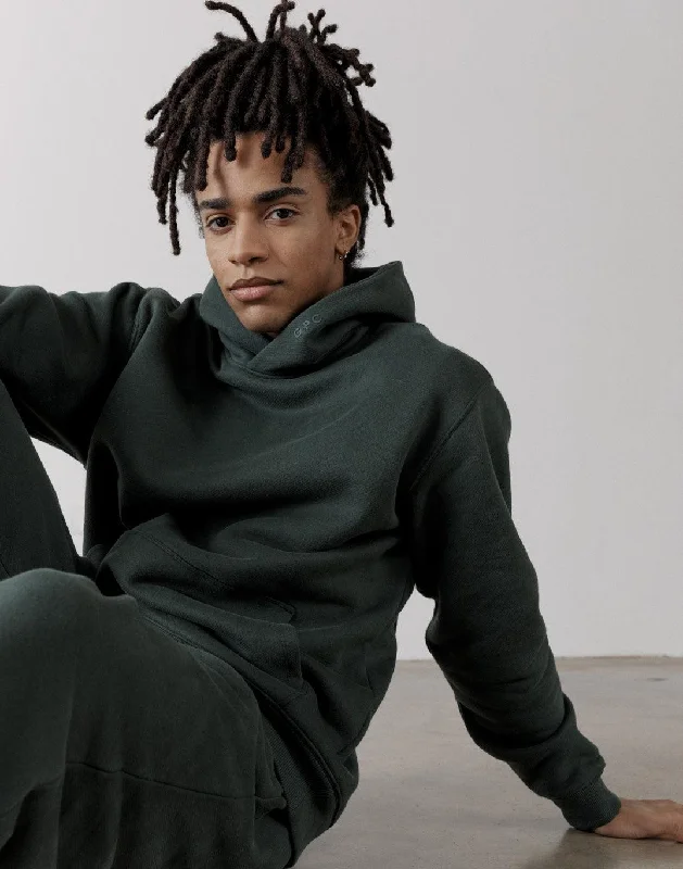 The Oversized Pullover Hoodie in Earth Green Compression
