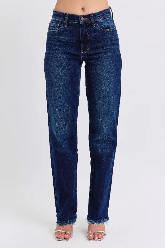 Judy Blue Full Size Raw Hem Straight Leg Jeans Australian Beach