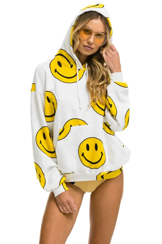 SMILEY REPEAT RELAXED PULLOVER HOODIE - WHITE British Gentlewoman Style
