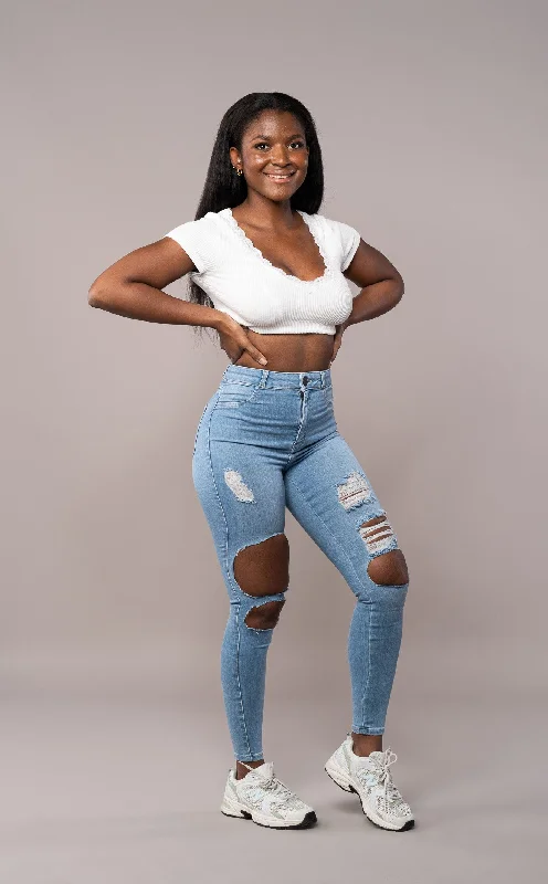 Womens Regular V2 Super Ripped High Waisted Fitjeans - Arctic Light Blue Cozy Women's Sherpa - lined Womens Regular V2 Super Ripped High Waisted Fitjeans - Arctic Light Blue Cozy Women's Sherpa - lined