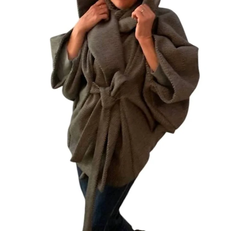 Hooded Herringbone Jacket In Black/grey Tweed Bohemian Women's Free