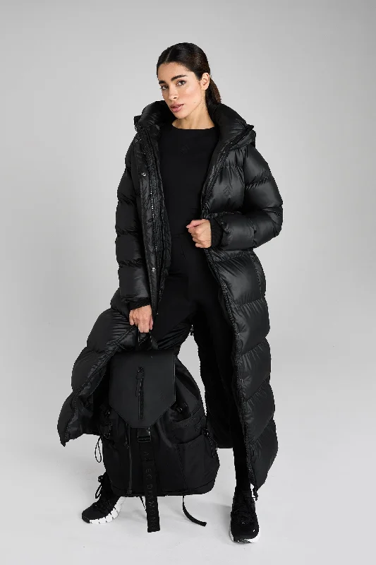 Black Heavy Quilted Long Puffer Sporty Women's Tennis