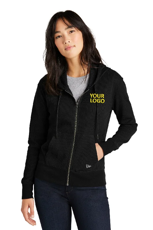 New Era Ladies Thermal Custom Zip Hoodies, Black Laid - back Women's Style
