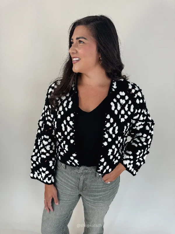 Opie Black & White Crochet Cardigan Adventure
