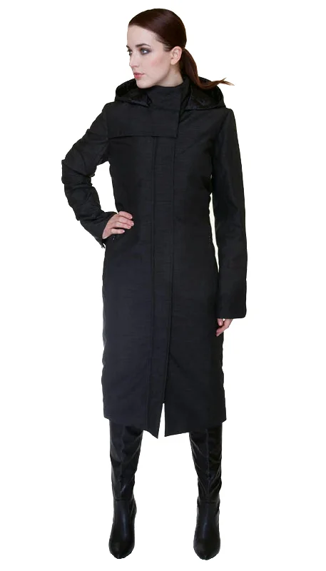 Hooded Mock Neck Zip Maxi Coat w/ Zip Off Hood and Thinsulate Quilted Liner /Nylon Trendy Women's Oversized