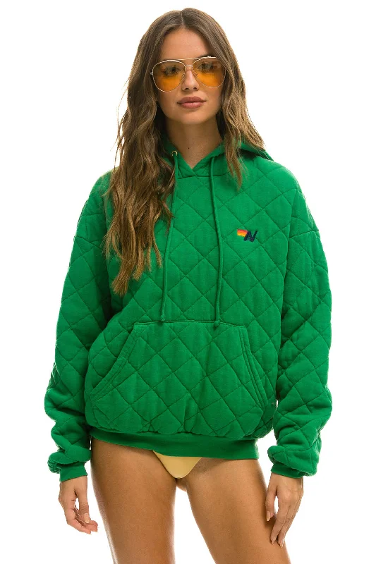 QUILTED RELAXED PULLOVER HOODIE - KELLY GREEN European
