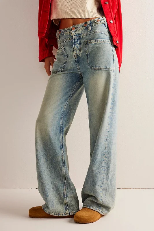 Washed Wide Leg Jeans with Pockets Sporty Women's Tennis