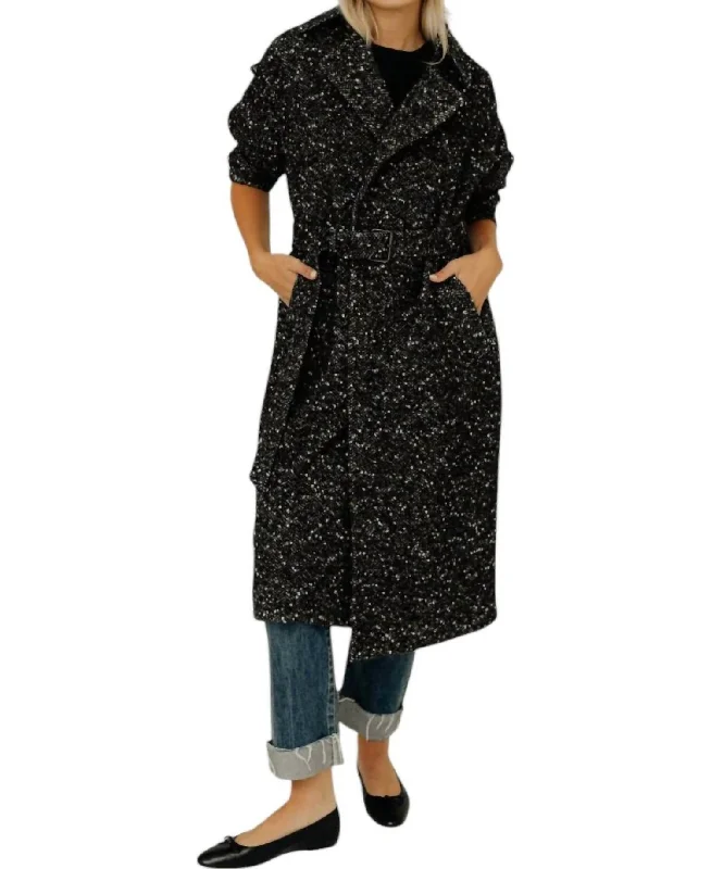 Horia Coat In Black Classic Women's Pin - striped