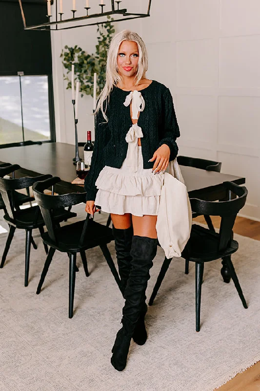 Flirty Allure Cable Knit Cardigan in Black Australian Beach