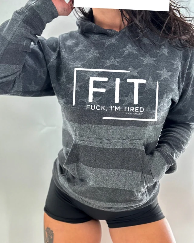 Salty Savage Unisex "FIT Fuck, I’m Tired” Stars and Stripes Hoodie Modern Women's Tech