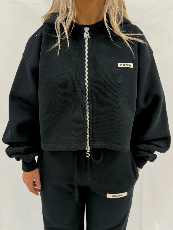 Black Core Heavyweight Cropped Zip Hoodie. French