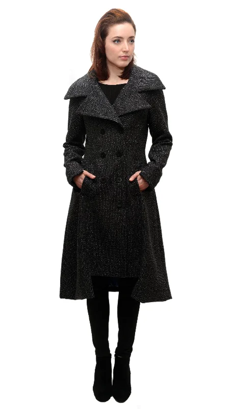 Military Button Up Coat/  Black /white texture Trendy Women's Oversized