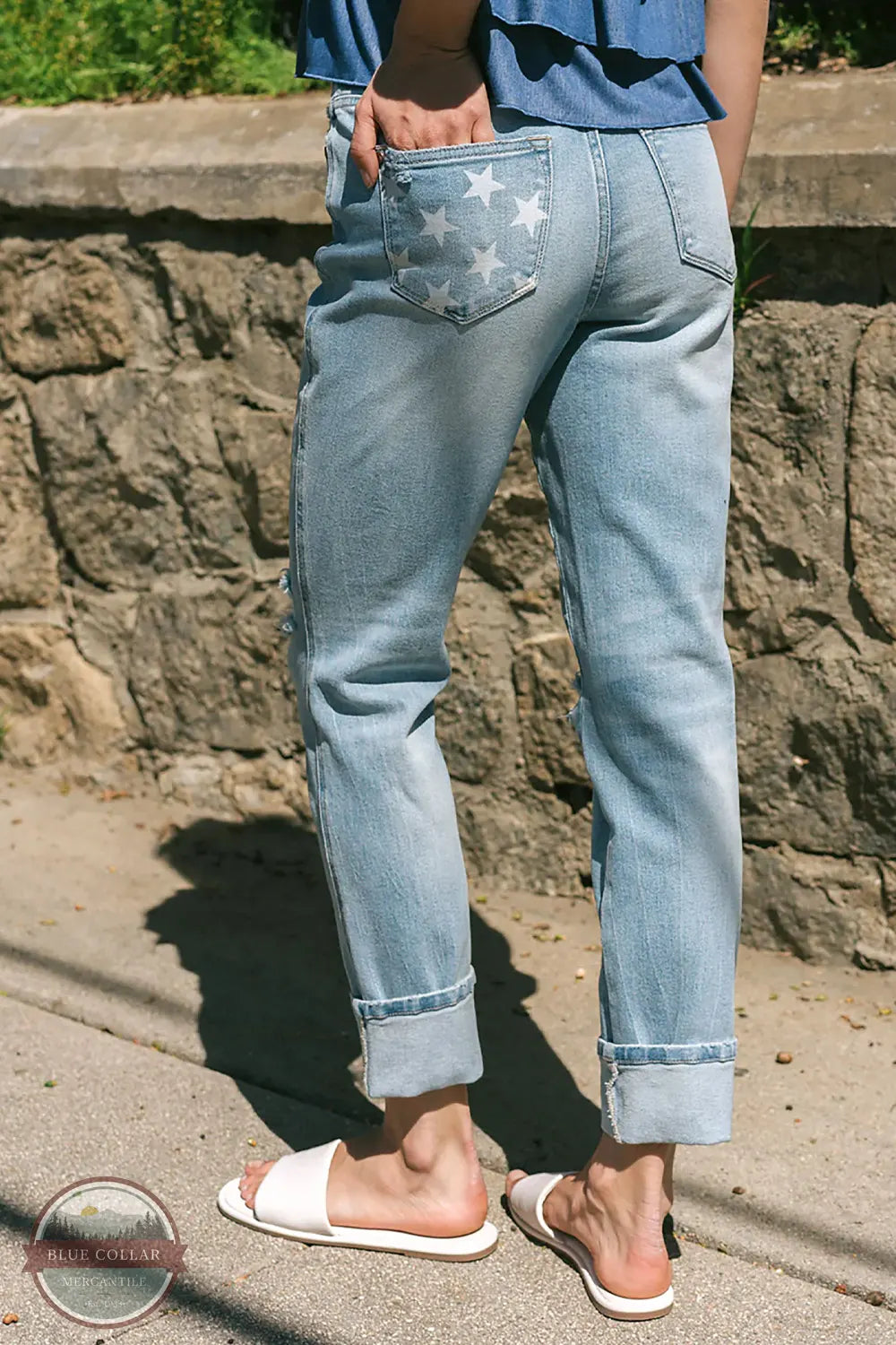 Star Mid Rise Americana Flag Cuff Boyfriend Jean 88723REG Feminine Women's Style 
