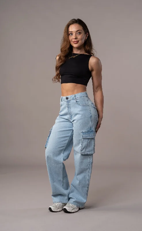 Womens Cargo Fitjeans - Vintage Blue Streetwear Style for 