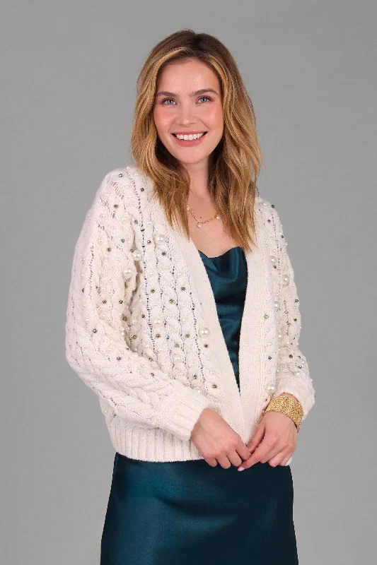 Holiday Cardigan Pearl Knit Sophisticated Women's Tailored