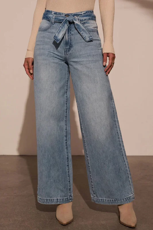 Tied Wide Leg Jeans with Pockets Youthful Women's Pop