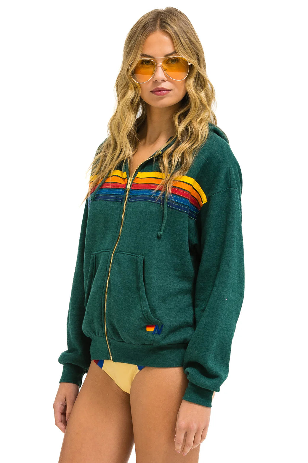 Aviator Nation Women's 5 Stripe Zip Hoodie Forrest Sleek Women's Metallic