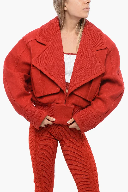 Balmain Virgin Wool Blend Short Coat With Maxi Lapel Sporty Women's Tennis