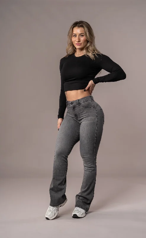 Womens Flared Mid Waisted Fitjeans - Grey Unique Women's Upcycled