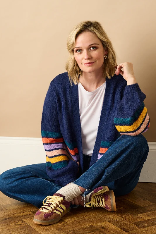 Yvette Cardigan - Navy, Block Stripes Adventure
