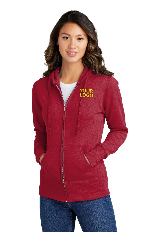 Port & Company Ladies Core Fleece Custom Zip Hoodies, Red Unique Women's Upcycled
