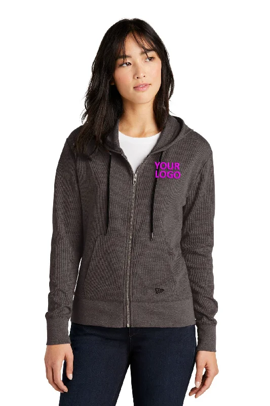 New Era Ladies Thermal Custom Zip Hoodies, Black Heather Scandinavian