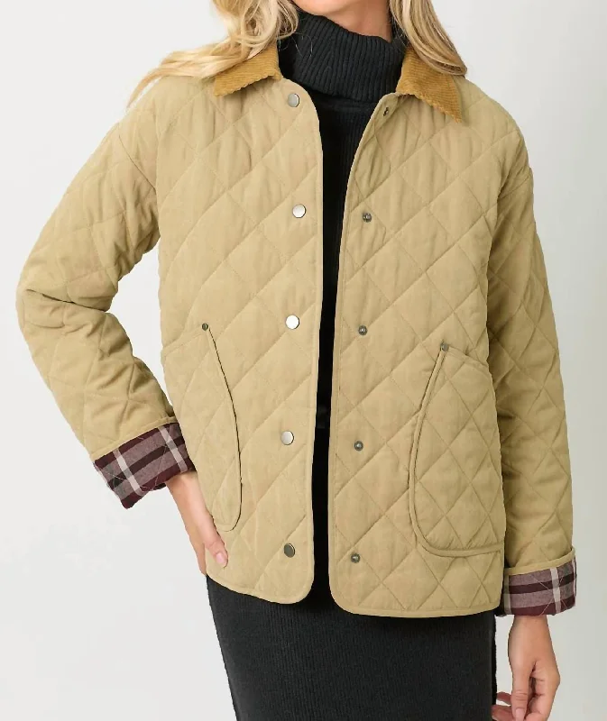 Contrast Quilted Jacket In Latte Luxurious Women's High -  end