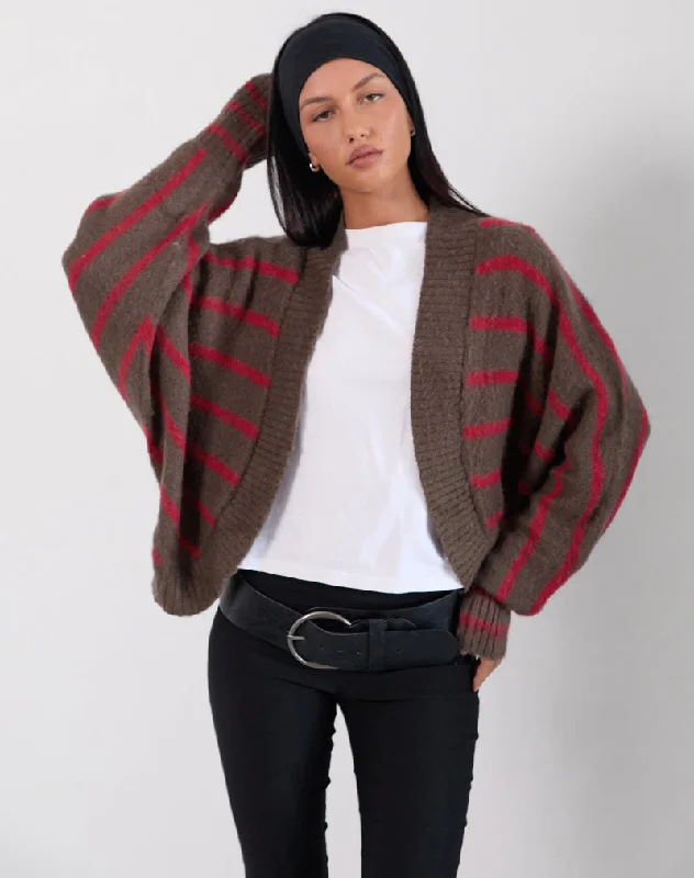 Pasha Shrug Cardigan in Red and Brown Stripe Streetwear Style for 