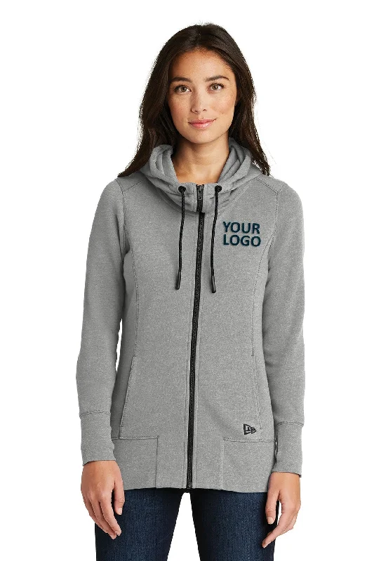 New Era Ladies Tri Blend Fleece Custom Zip Hoodies, Shadow Grey Heather Youthful Women's Pop