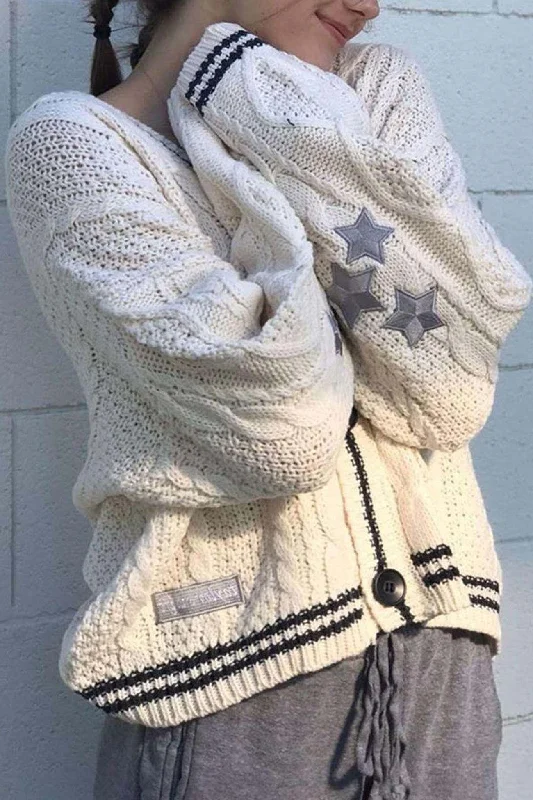 Five-pointed Star Embroidery Knit Cardigan Feminine Women's Soft 
