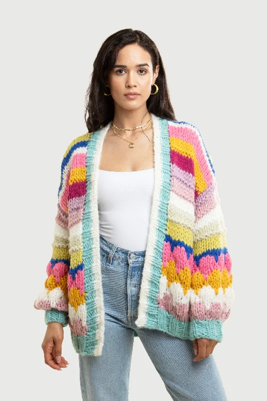Knitted Rainbow Bubble Stitch Cardigan Stylish Women's Tropical 