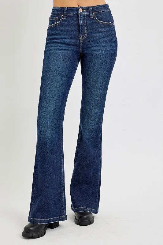 RISEN Full Size High Rise Flare Jeans with Pockets Cozy Women's Winter
