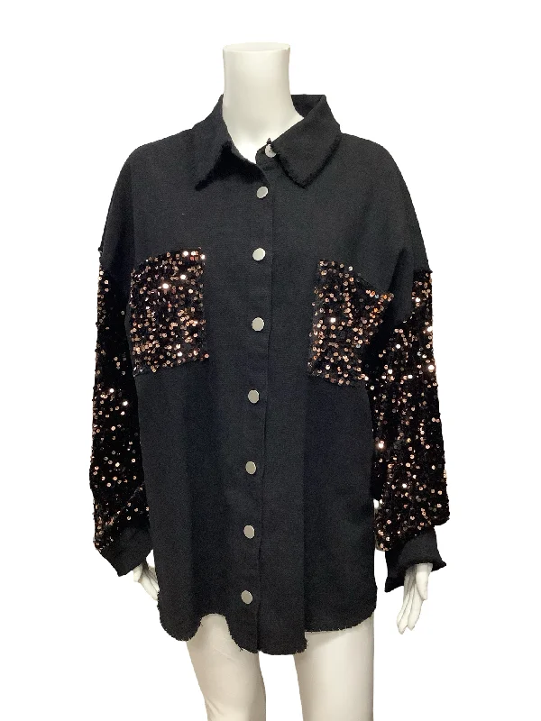 Lovely Melody Jacket Black Sequin Long Sleeve Size: 1XL Dapper Women's Bow - adorned