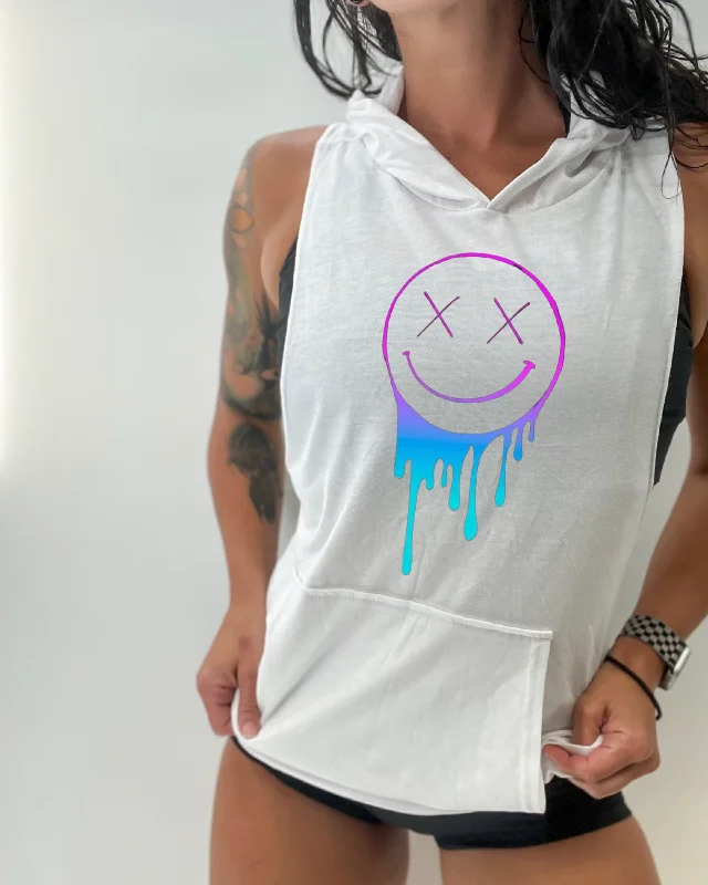 Salty Savage Unisex “Gradient Drip OG Smile” Sleeveless Muscle Tank Hoodie Hip Women's Retro