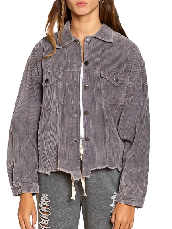 Vintage Corduroy Jacket With Raw Edge Detail In Grey Practical Women's Multi - 