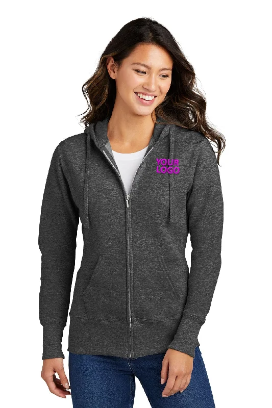 Port & Company Ladies Core Fleece Branded Zip Hoodies, Dark Heather Grey Modern Women's Port & Company Ladies Core Fleece Branded Zip Hoodies, Dark Heather Grey Modern Women's