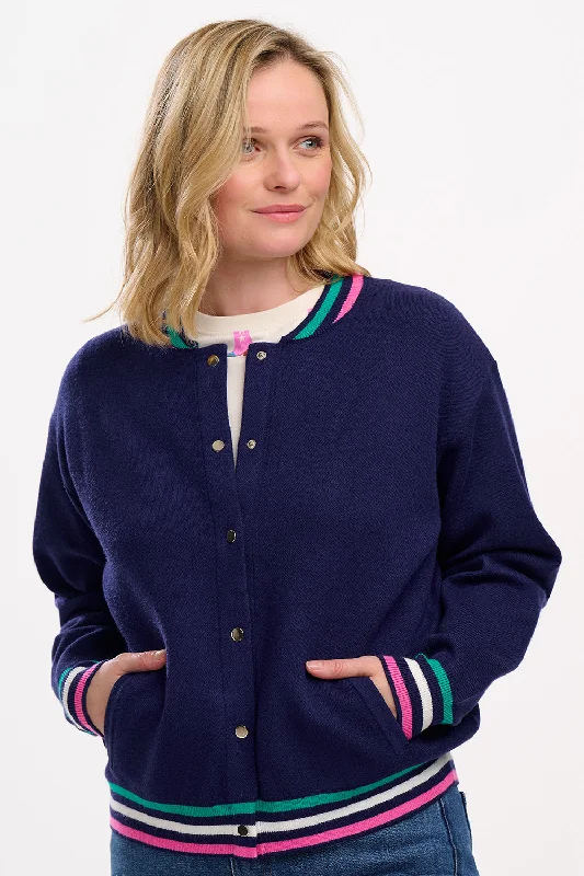 Monay Knitted Bomber - Navy, Sports Stripe Stylish Women's Neon