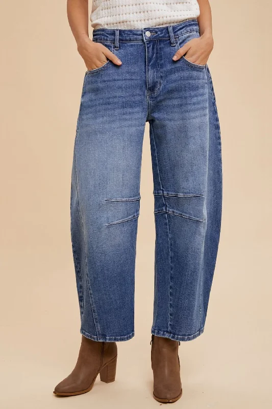 Annie Wear Mid Rise Barrel Leg Jeans with Pockets Athletic Women's High - 