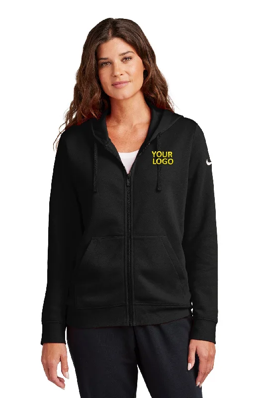 Nike Ladies Club Fleece Full-Zip Custom Hoodies, Black Unique Women's Upcycled