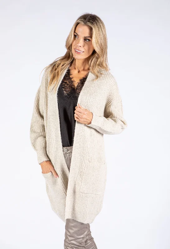 Lurex Knit Longline Cardigan Laid - back Women's Vibe