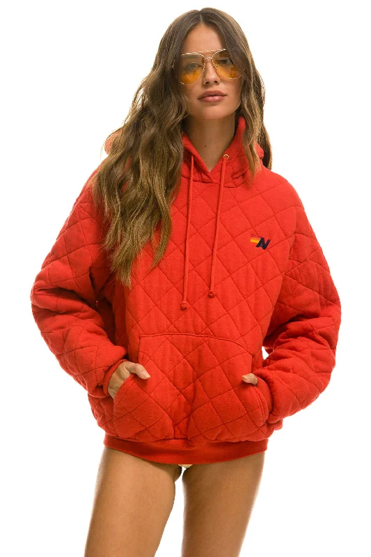 QUILTED RELAXED PULLOVER HOODIE - RED garde