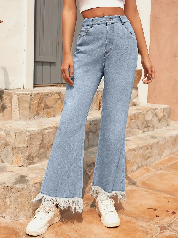 Raw Hem Bootcut Jeans with Pockets Luxurious Women's High -  end
