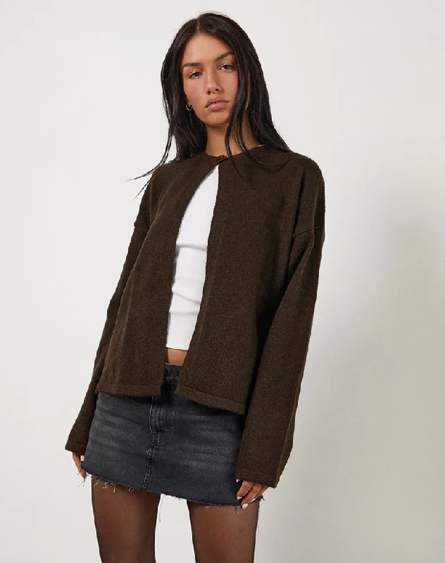 Maureen Cardigan in Chocolate Brown Geometric