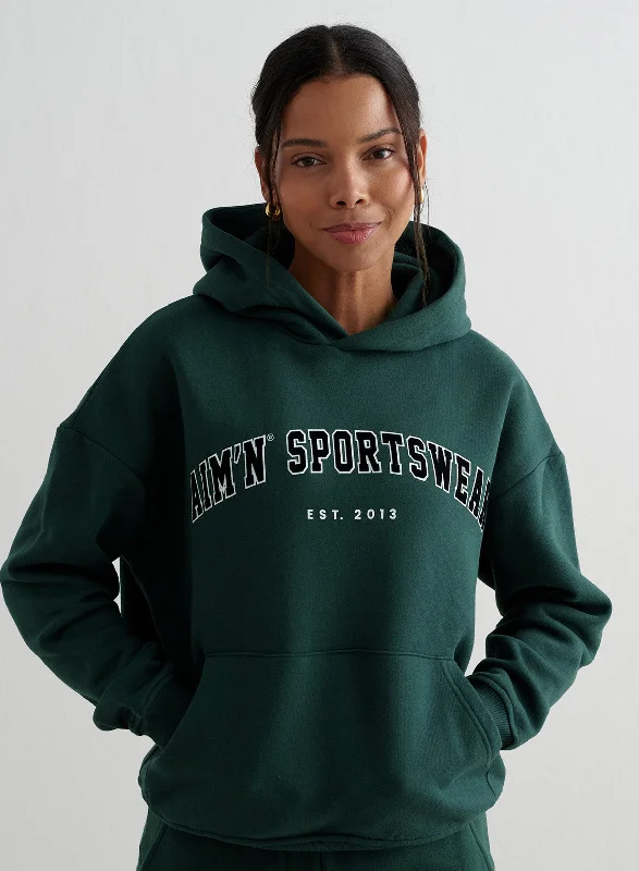 Deep Emerald Varsity Sweat Hood Preppy Women's College
